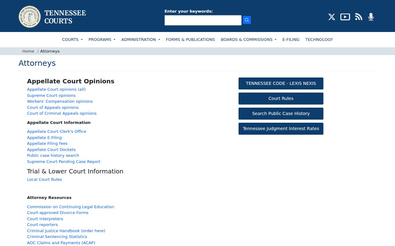 Tennessee case search: Appellate Clerk resource links