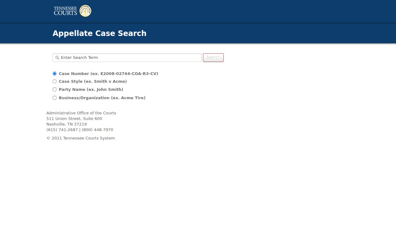 Tennessee case search: blank Public Case History appellate form