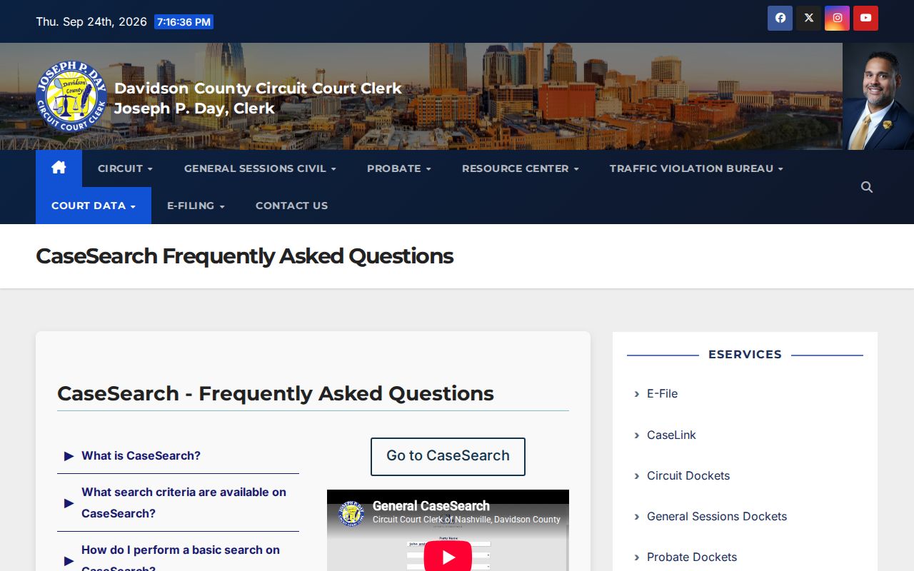 Tennessee case search: local civil case party and date filters