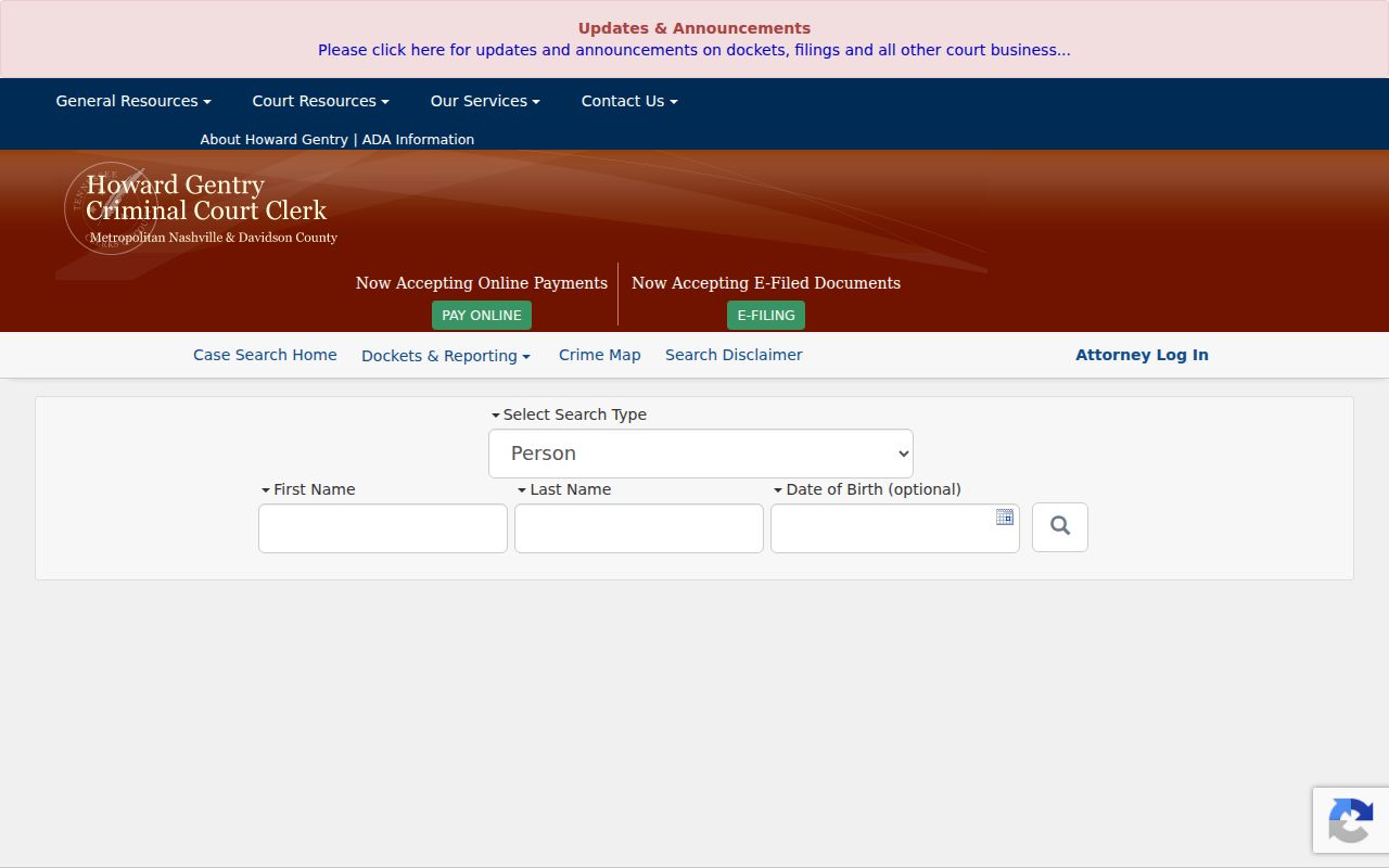 Tennessee case search: local criminal case search form