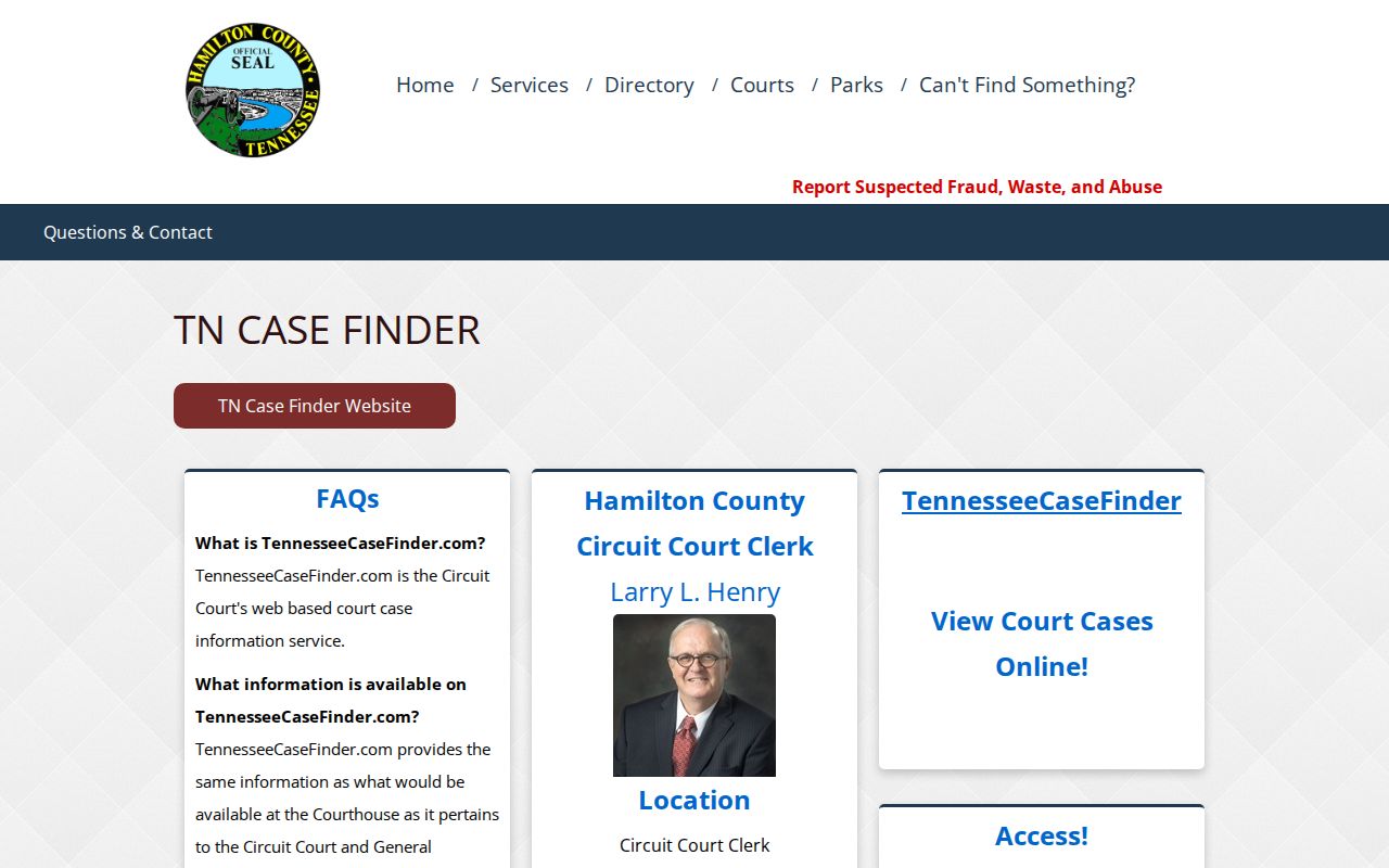 Tennessee case search: Hamilton County local case finder example