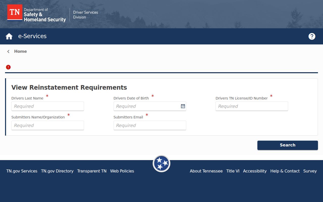 Tennessee traffic ticket and individual driver license requirements service
