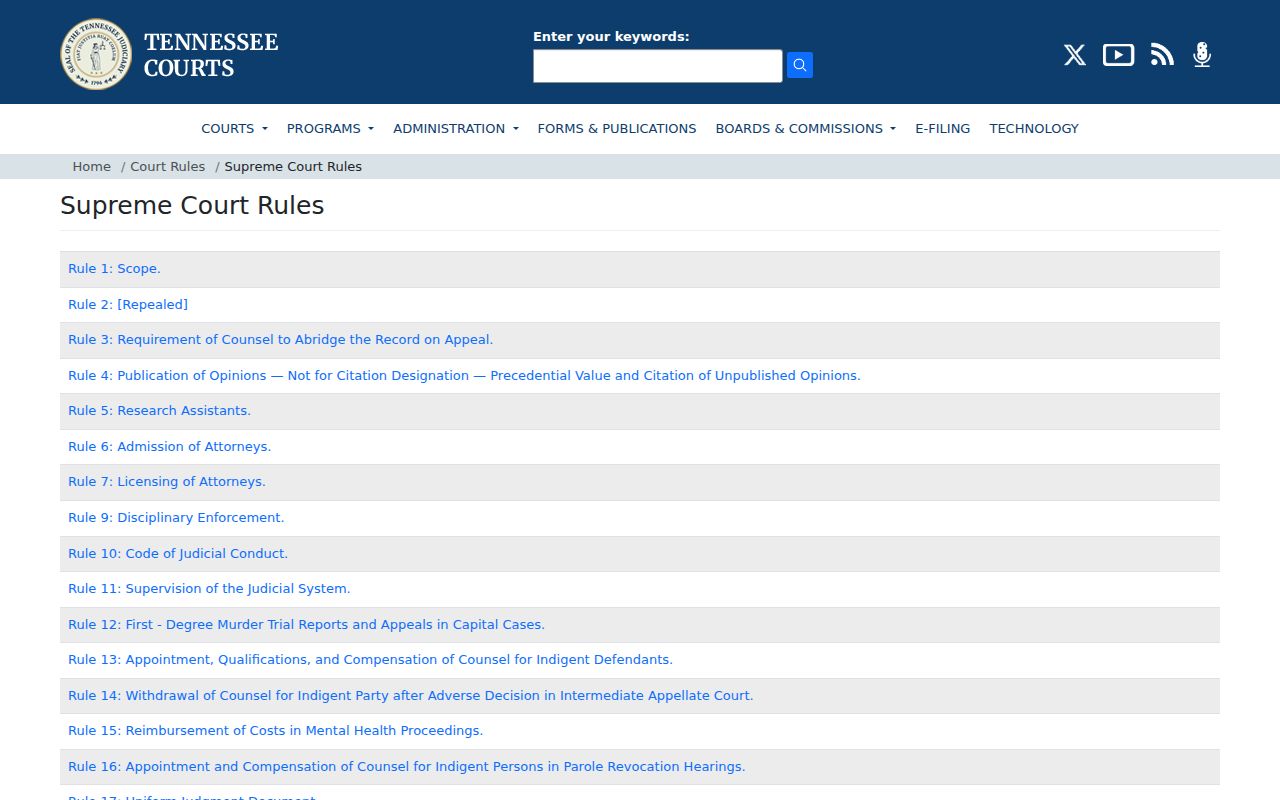 Tennessee court records: Rules 34 and 46 access index